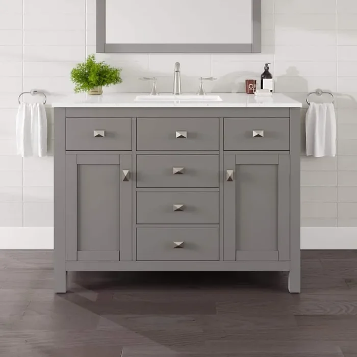 Artemis 42 in. Single Sink Gray Bath Vanity with White Engineered Stone Top (Assembled)