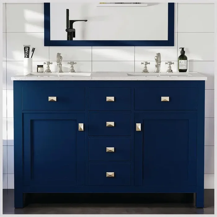 Artemis 48 in. Double Sink Blue Bath Vanity with White Engineered Top (Assembled)