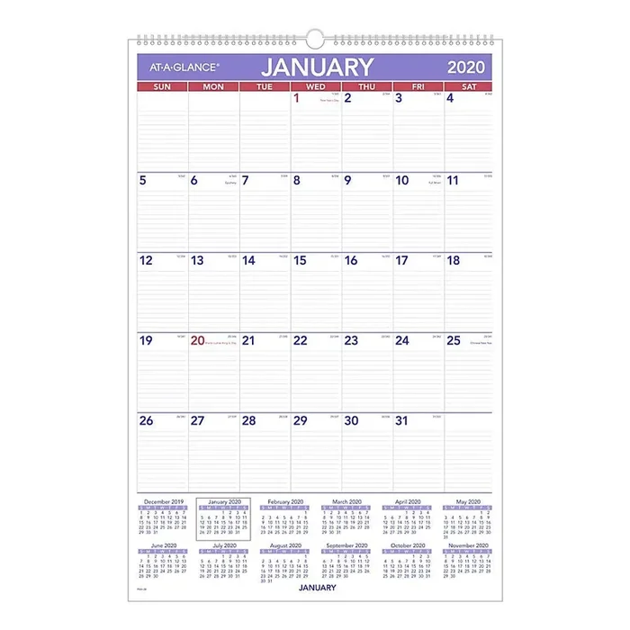 At-A-Glance 2020 Monthly Wall Calendar, 20‘ X 30‘, Xlarge, Wirebound (Pm428)