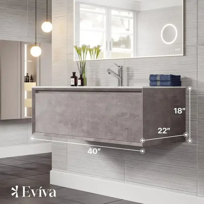 Aurora 40 in. Single Sink Floating Concrete Gray Bath Vanity with White Carrara Quartz Top (Assembled)