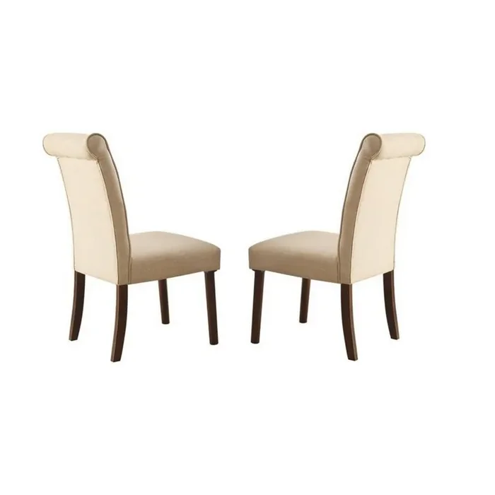 Benjara Benzara Fabric Upholstered Wooden Dining Chair, Ivory And Brown