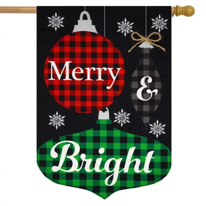 Briarwood Lane Checkered Ornaments Christmas Burlap House Flag 28‘ X 40‘
