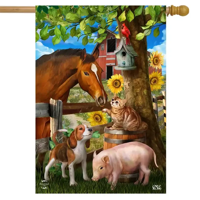 Briarwood Lane Making Friends Farm Animals House Flag Horse Dog Pig 28‘ X 40‘