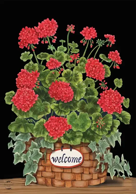 Briarwood Lane Welcome Geraniums Summer House Flag Floral Basket 28‘ X 40‘