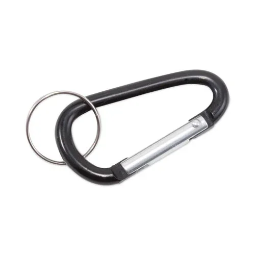 Carabiner Key Chains, Split Key Rings, Aluminum, Black, 10/pack