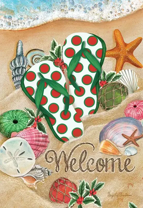 Coastal Christmas Beach Garden Flag Flip Flops Nautical 12.5‘X18‘ Briarwood Lane