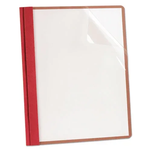 Earthwise By Oxford 100% Recycled Clear Front Report Covers, 3-prong Fastener, 0.5 ” Capacity, 8.5 X 11, Clear/red, 25/box