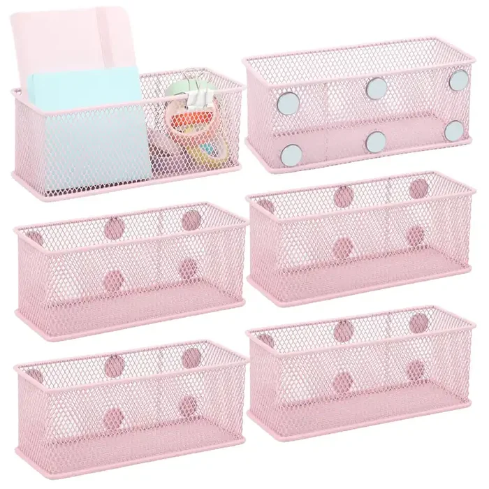 Easepres Magnetic Pencil Holder Set Of 6 – Wire Mesh Storage Baskets Organizer With Strong Magnets – Perfect For Whiteboard, Ref