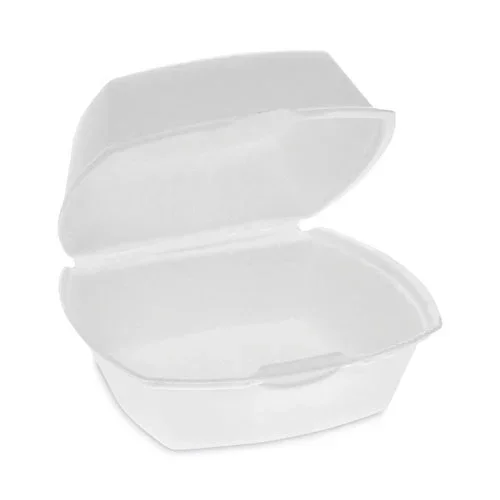 Foam Hinged Lid Container, Single Tab Lock, 5.13 X 5.13 X 2.5, White, 500/carton