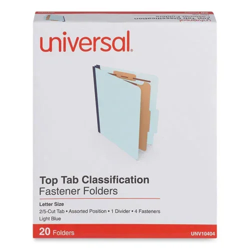 Four-section Pressboard Classification Folders, 1.75 ” Expansion, 1 Divider, 4 Fasteners, Letter Size, Light Blue, 20/box