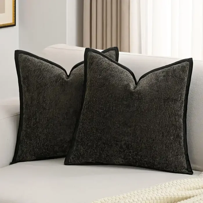 Futei Black Chenille Throw Pillow Covers 18X18 Inch Set Of 2,Soft Velvet Cushion Case,Home Decor For Couch Bed Living Room