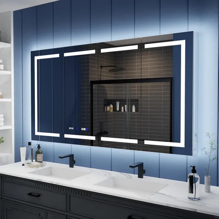 GlowX 66 in. W x 36 in. H Rectangular Recessed/Surface Mount Medicine Cabinet with Mirror, Backlit and Front Light