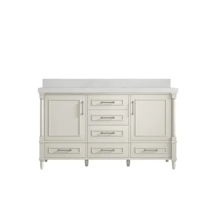 Hudson 60 in. Single Sink Freestanding Alabaster Bath Vanity with Carrara Quartz Top Unassembled