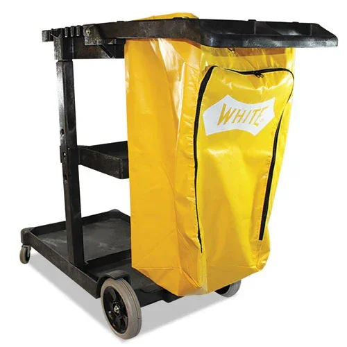Janitorial Cart, Plastic, 3 Shelves, 1 Bin, 20.5 ” X 48 ” X 38 “, Yellow