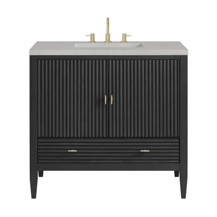 Myrrin 36.0 in. W x 23.5 in. D x 34.06 in. H Single Bathroom Vanity Carbon Oak and Eternal Serena Quartz Top