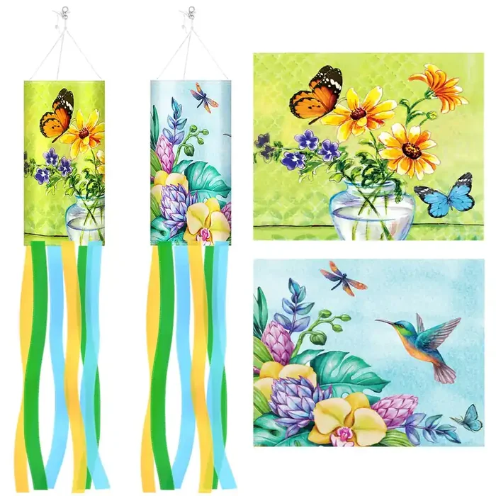 Novwang 2 Pieces 40 Inches Windsock,Butterfly Sunflower Wind Socks For Outside Decor Hanging Flag For Home Garden Yard Wall Balc