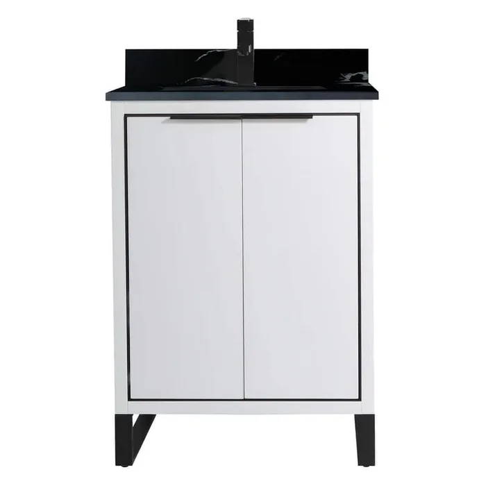 Opulence 24 in. W x 18 in. D x 33.5 in H. Bath Vanity in White Matte with Black Stone Single Sink Top