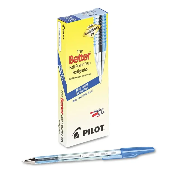 Pilot The Better Ball Point Pen Refillable Ballpoint Stick Pens, Fine Point, Blue Ink, 12-Pack (36011), Dozen Box (0.7Mm – Fine)
