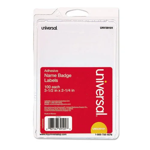Plain Self-adhesive Name Badges, 3 1/2 X 2 1/4, White, 100/pack