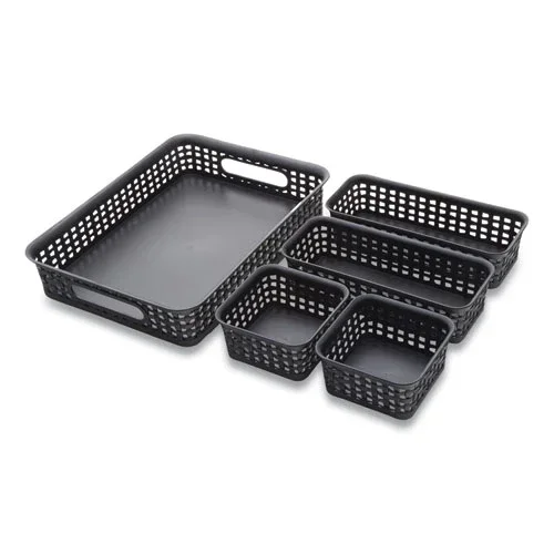 Plastic Weave Bin, Desk Organization Set, 13.8 ” X 10.1 ” X 4.68 “, Black, 5/pack
