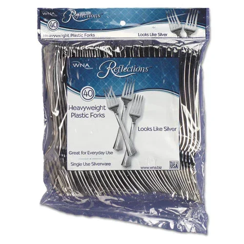 Reflections Heavyweight Plastic Utensils, Fork, Silver, 7 “, 40/pack, 8 Packs/carton