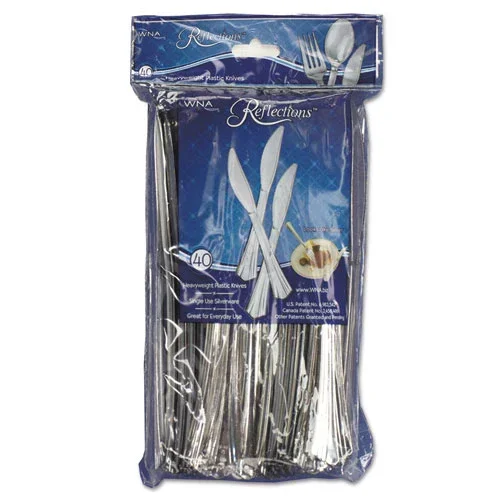 Reflections Heavyweight Plastic Utensils, Knife, Silver, 7 1/2 “, 40/pack
