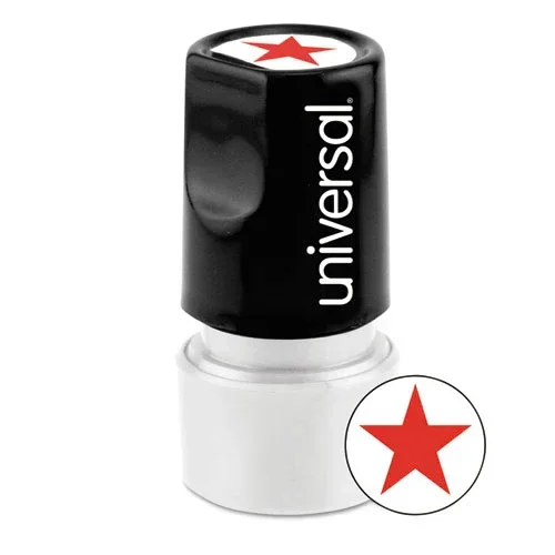 Round Message Stamp, Star, Pre-inked/re-inkable, Red