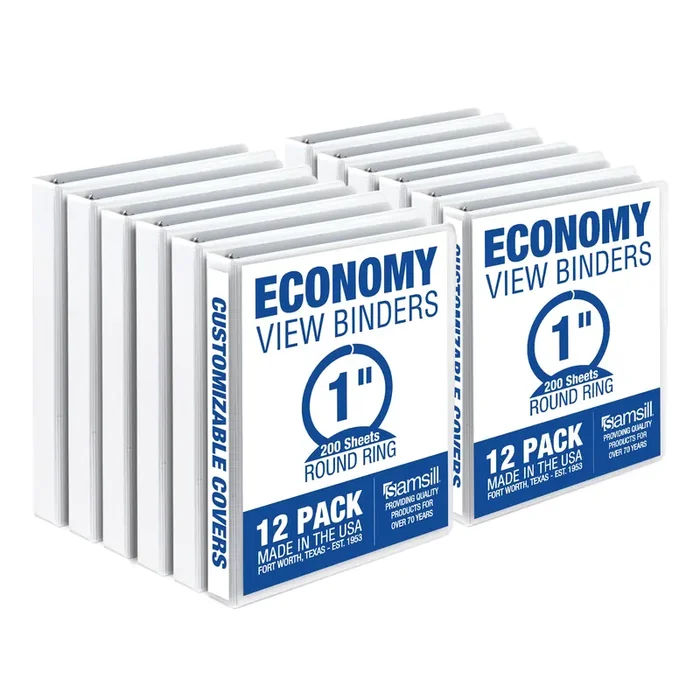 Samsill 1 Inch 3 Ring Binders, Made In Usa, Economy Round Ring, Clear View Cover, 200 Sheet Capacity – For School, Home, Office