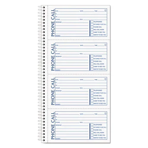 Second Nature Phone Call Book, Two-part Carbonless, 5 X 2.75, 4 Forms/sheet, 400 Forms Total