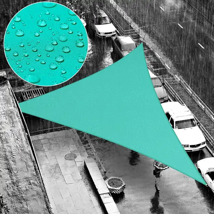 Shademart 10‘ X 10‘ X 10‘ Turquoise Waterproof Shade Sail Beige Sun Shade Sail Triangle Custom Size Water Resistant Canopy Awnin