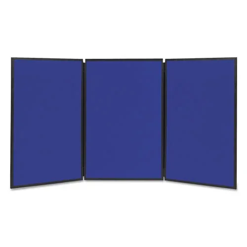 Show-it! Display System, Three-panel Display, 72 X 36, Blue/gray Surface, Black Pvc Frame