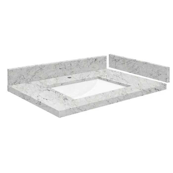 Silestone 25.5 in. W x 22.25 in. D Quartz White Rectangular Single Sink Vanity Top in Pietra
