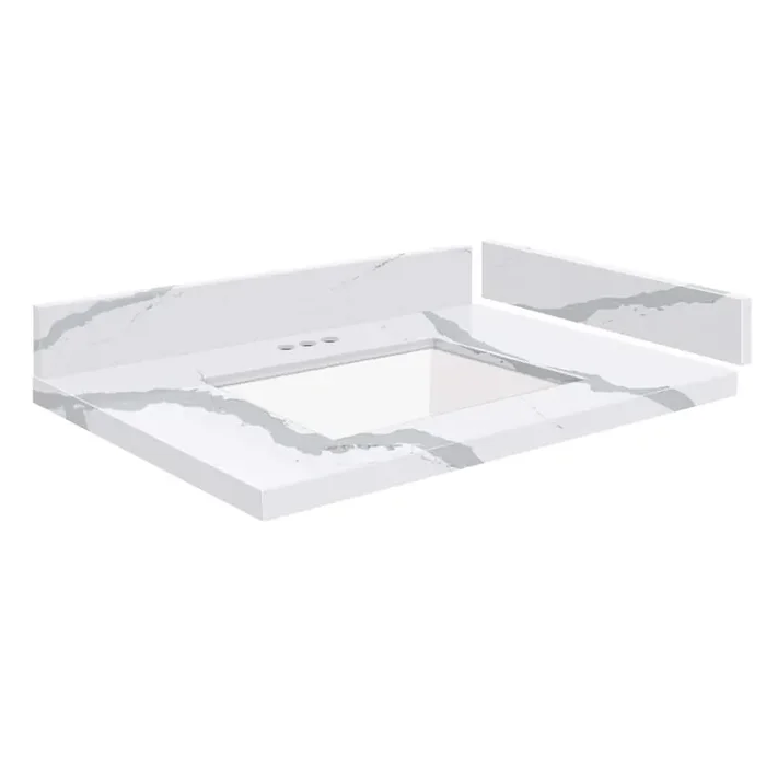Silestone 25 in. W x 22.25 in. D Quartz White Rectangular Single Sink Vanity Top in Bianco Calacatta