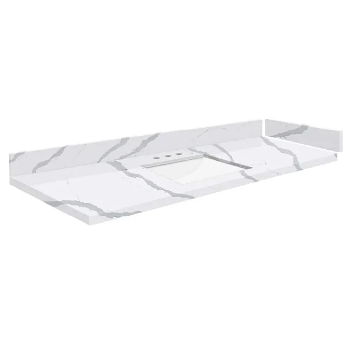 Silestone 58 in. W x 22.25 in. D Quartz White Rectangular Single Sink Vanity Top in Bianco Calacatta