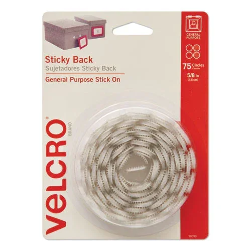 Sticky-back Fasteners, Removable Adhesive, 0.63 ” Dia, White, 75/pack