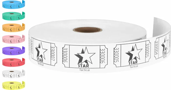 Tacticai 1000 Raffle Tickets, Star, White (8 Color Selection), Single Roll, Ticket For Events, Entry, Class Reward, Fundraiser &