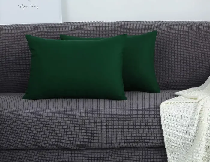 Tangdepot Handmade Decorative Solid 100% Cotton Canvas Throw Pillow Covers/Pillow Shams, (12‘X20‘, Deep Green)