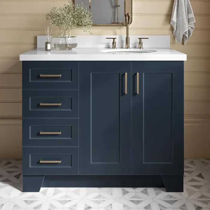 Taylor 42 in. W x 22 in. D x 36 in. H Freestanding Bath Vanity in Midnight Blue with Pure White Quartz Top