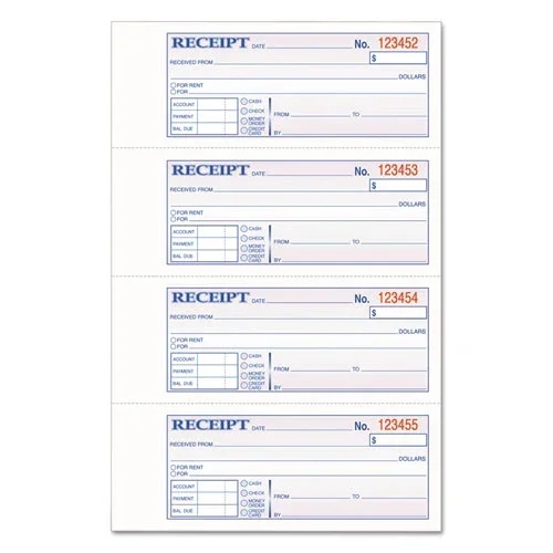 Tops 3-part Hardbound Receipt Book, Three-part Carbonless, 7 X 2.75, 4 Forms/sheet, 200 Forms Total